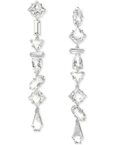 Swarovski Rhodium-plated Mixed Crystal Linear Drop Earrings - White