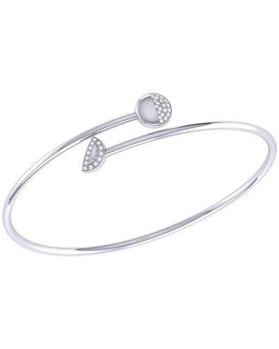LuvMyJewelry Moon Stages Design Sterling Silver Diamond Adjustable Bangle - White