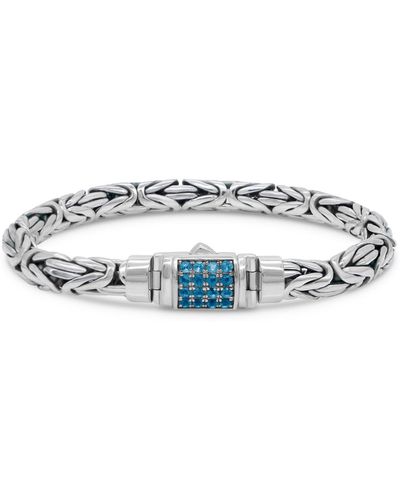 DEVATA Swiss Blue Topaz & Borobudur Oval 7mm Chain Bracelet - White