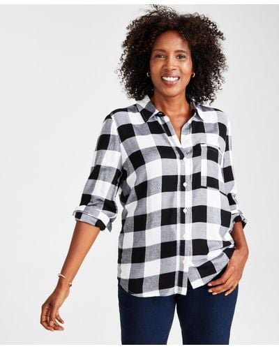 Style & Co. Perfect Plaid Button-up Shirt - White