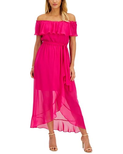 Sl Fashions Ruffle Off-the-shoulder Maxi Dress - Pink
