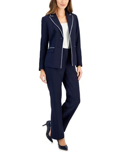 Le Suit Contrast Trim Two-button Jacket & Mid Rise Pant Suit - Blue