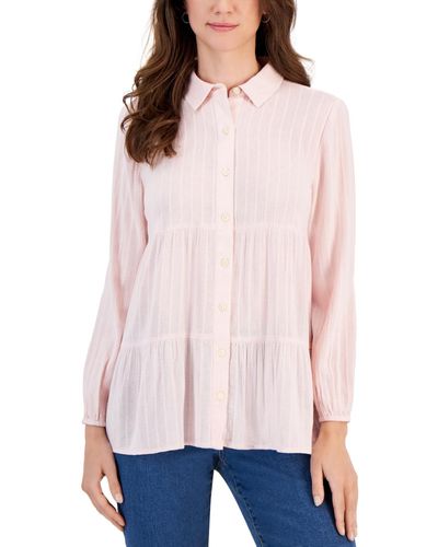 Style & Co. Textured-stripe Button Shirt - Pink