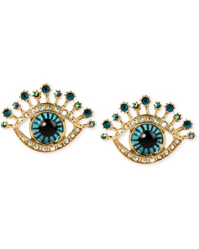Betsey Johnson Gold-tone Glass Stone And Enamel Eye Stud Earrings - Green
