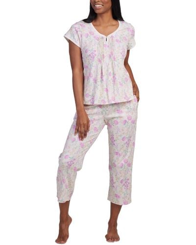 Miss Elaine 2-pc. Cropped Floral Pajamas Set - Red