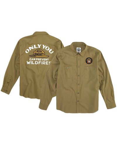 American Needle Distressed Smokey The Bear Daily Grind Button-up Long Sleeve Shirt - Green
