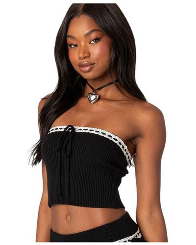 Edikted Khloe Lacey Ribbon Knit Tube Top - White