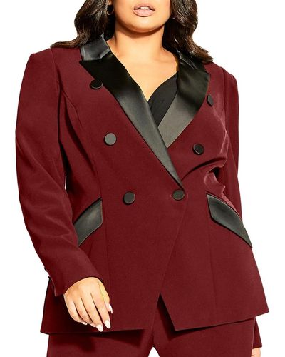 City Chic Plus Size Tuxe Luxe Padded Shoulder Jacket - Red