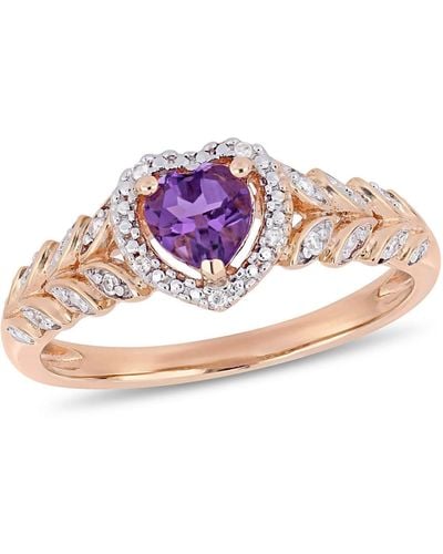 Macy's Amethyst And Diamond Halo Heart Ring - Purple