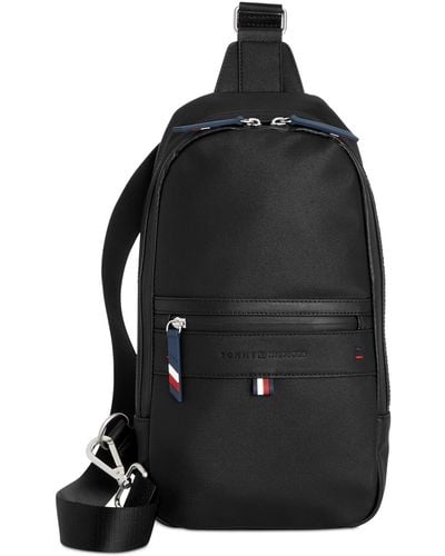 Tommy Hilfiger Leo Logo Embossed Sling Backpack - Black
