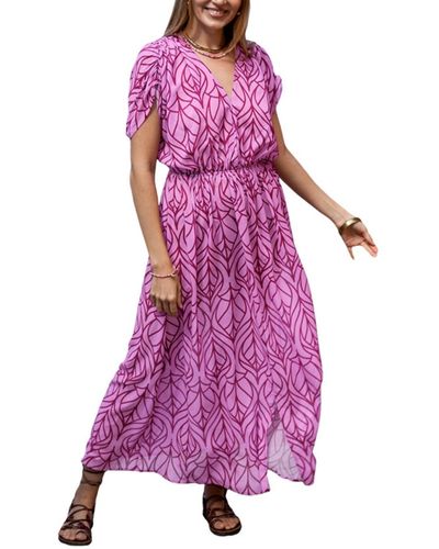 CUPSHE Abstract Leaf Print Maxi Cover-up Beach Dress - Purple