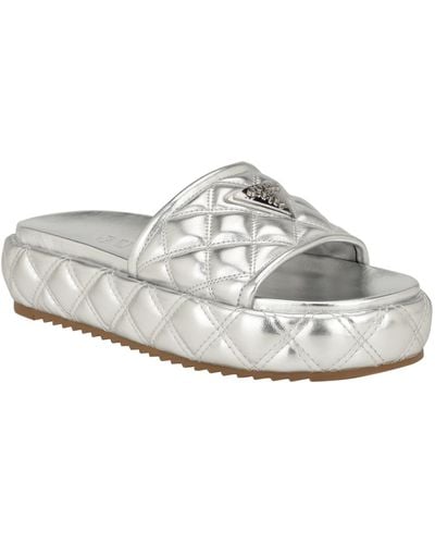 Guess Longo Logo Quilted Platform Slip On Sandals - White