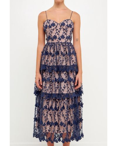 Endless Rose Crochet Layered Midi Dress - Blue