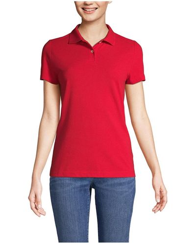 Lands' End Short Sleeve Basic Mesh Polo Shirt - Red