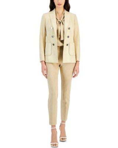 Anne Klein Double Breasted Blazer Pull On Straight Leg Ankle Pants - Natural