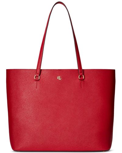 Lauren by Ralph Lauren Karly Crosshatch Leather Large Tote - Red