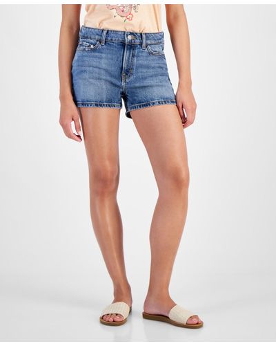 Guess Hola Solid Zip-front Denim Shorts - Blue