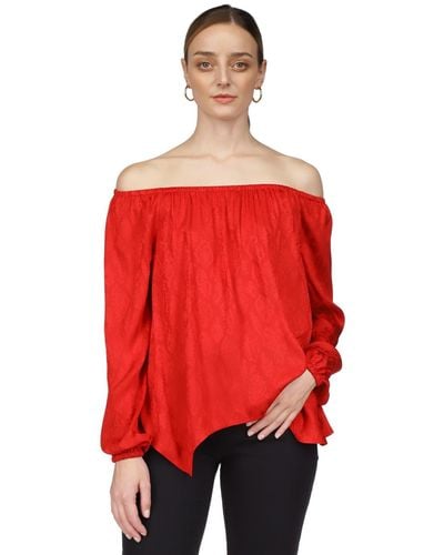 Michael Kors Michael Off-the-shoulder Jacquard-print Top - Red