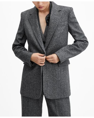 Mango Wool Suit Blazer - Gray