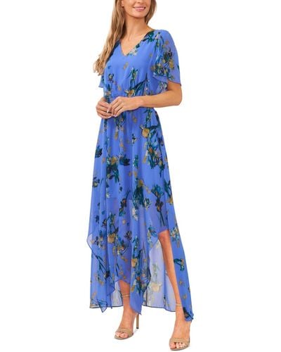 Cece Smocked-waist Flutter-sleeve Maxi Dress - Blue