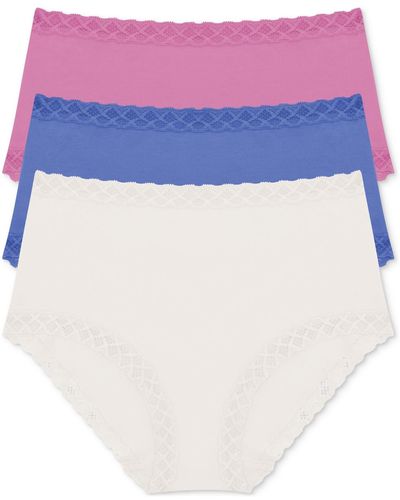 Natori Bliss Lace Trim High Rise Brief Underwear 3-pack 755058mp - Blue
