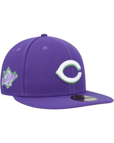 KTZ Cincinnati Reds Lime Side Patch 59fifty Fitted Hat - Purple