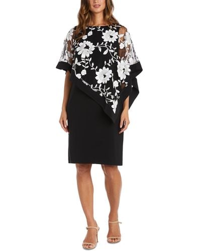 R & M Richards Petite Floral-embroidered Poncho Dress - Black
