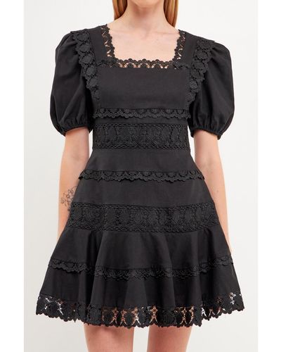 Endless Rose Multi Lace Linen Mini Dress - Black