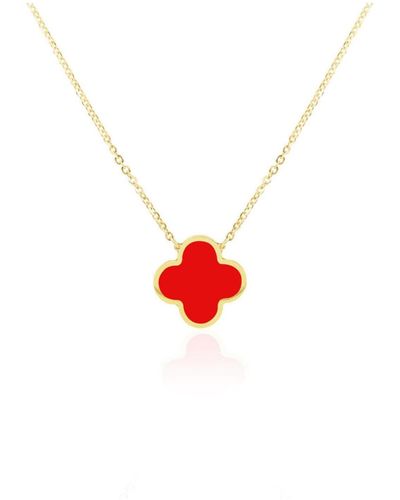 The Lovery Extra Large Coral Single Clover Necklace - White