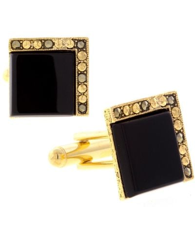 1928 Jewelry 14k Gold Plated Onyx Square Cufflinks - Black