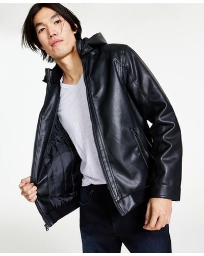 INC International Concepts Regular-fit Faux-leather Bomber Jacket - Black