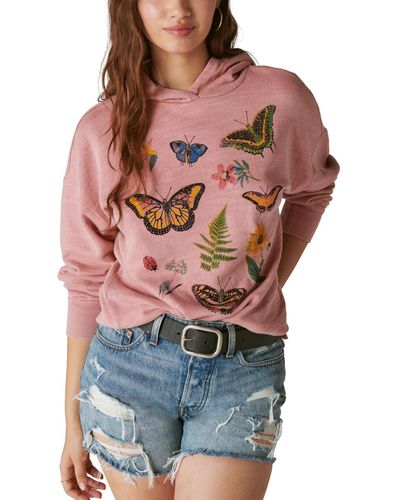Lucky Brand Butterfly Floral Motif Hooded Sweatshirt - Red