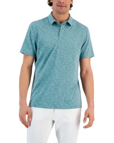 Alfani Alfatech Short Sleeve Marled Polo Shirt - Blue