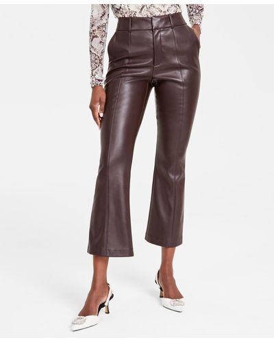 INC International Concepts Faux-leather Kick-flare Pants - Brown