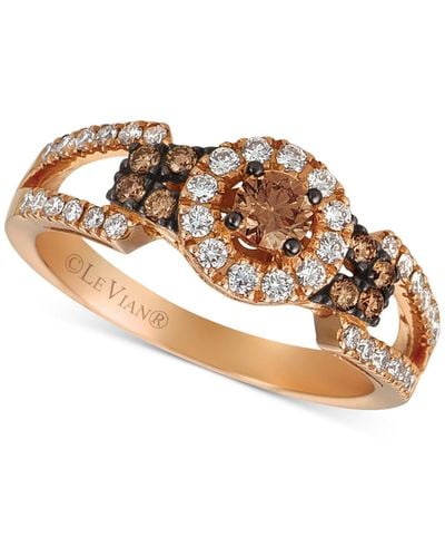 Le Vian Chocolatier® Chocolate Diamond & Vanilla Diamond Halo Openwork Ring (5/8 Ct. T.w.) In 14k Rose Gold - Brown
