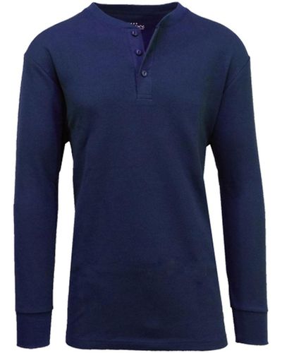 Galaxy By Harvic Long Sleeve Thermal Henley Tee - Blue