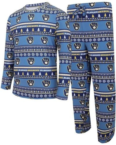 Concepts Sport Milwaukee Brewers Knit Ugly Sweater Long Sleeve Top And Pants Set - Blue