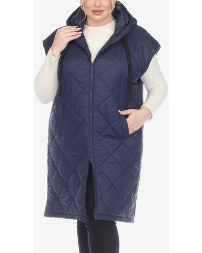 White Mark Plus Size Diamond Quilted Hooded Puffer Vest - Blue