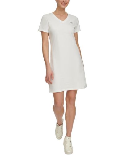 DKNY Sport Metallic-logo V-neck Short-sleeve Dress - White