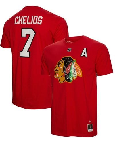 Mitchell & Ness Chris Chelios Chicago Blackhawks Name And Number T-shirt - Red