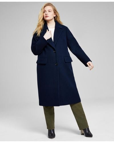 Michael Kors Plus Size Single-breasted Coat, Created For Macy's - Blue