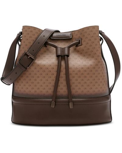 Calvin Klein Ash Ombre Signature Drawstring Adjustable Bucket Bag - Brown