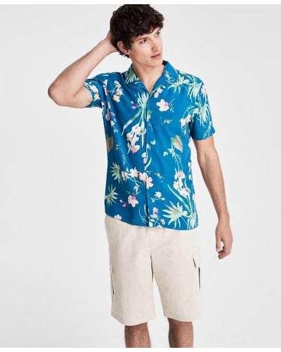 INC International Concepts Antonio Regular-fit Floral Button-down Camp Shirt - Blue