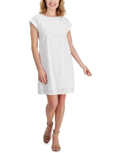 Jones New York Petite Cotton Eyelet Cap-sleeve Dress - White