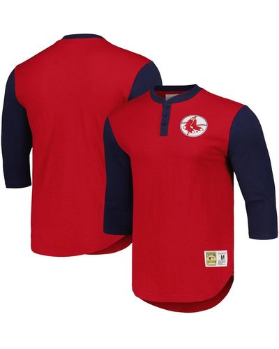Mitchell & Ness Boston Sox Cooperstown Collection Legendary Slub Henley 3/4-sleeve T-shirt - Red