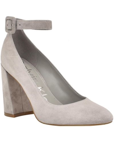 Calvin Klein Fionna Ankle Strap Block Heel Pumps - Gray