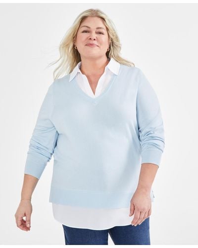 Style & Co. Plus Size Twofer Sweater - Blue