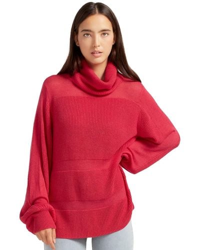 Belle & Bloom Nevermind Sheer Paneled Knit Sweater - Red