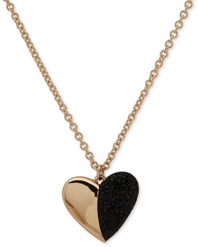 DKNY Gold-tone Crystal Heart Pendant Necklace - White