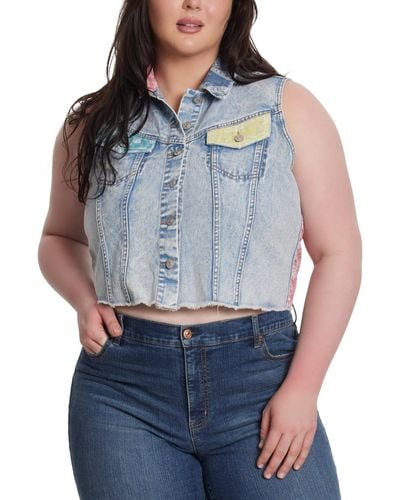 Jessica Simpson Trendy Plus Size Cropped Denim Vest - Blue